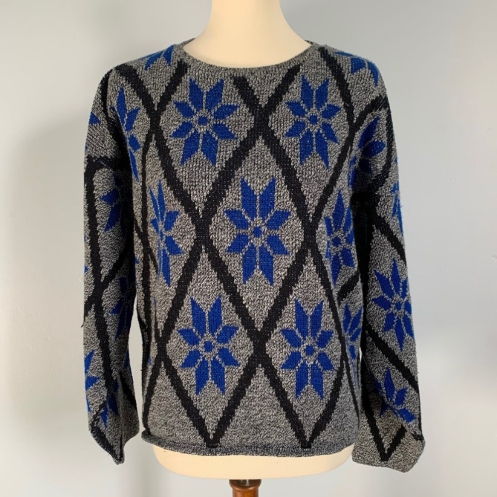 VINTAGE 90s 80s Geometric Sweater Medium Gray